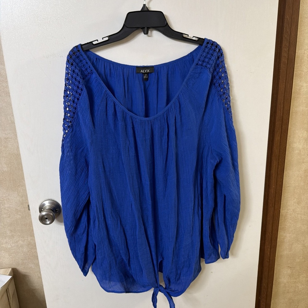 ALYX Boho Tunic Blouse Womens 3X Royal Blue Sleeve Casual